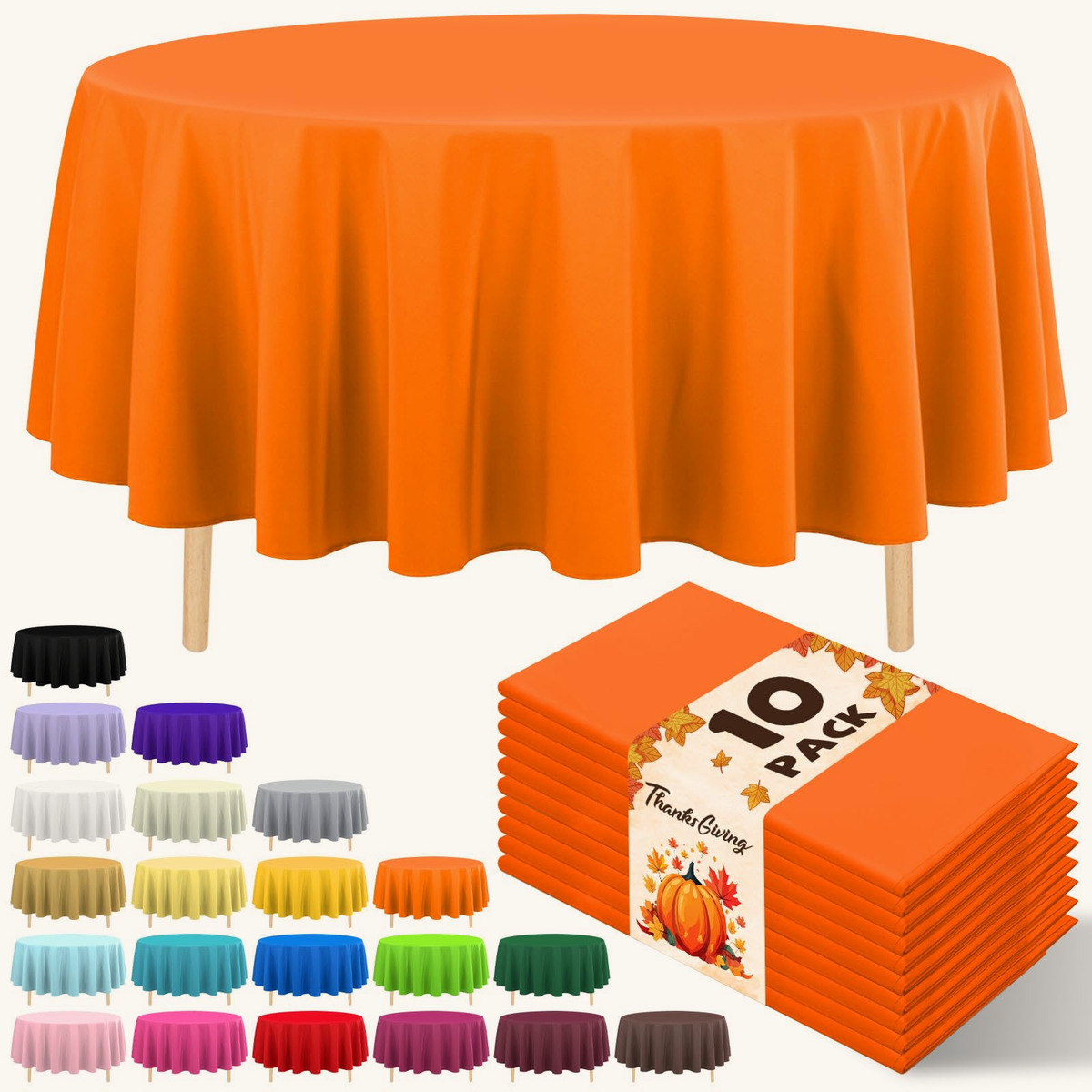 10 Pack Premium Disposable Plastic Tablecloth 84" Round Table Cover for Birthdays…