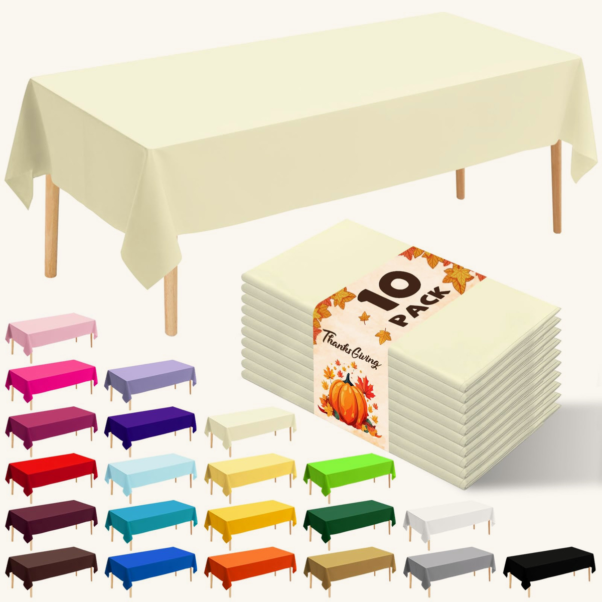 10 Pack Premium Disposable Plastic Tablecloth 54" X 108" Rectangle Table Cover fo…