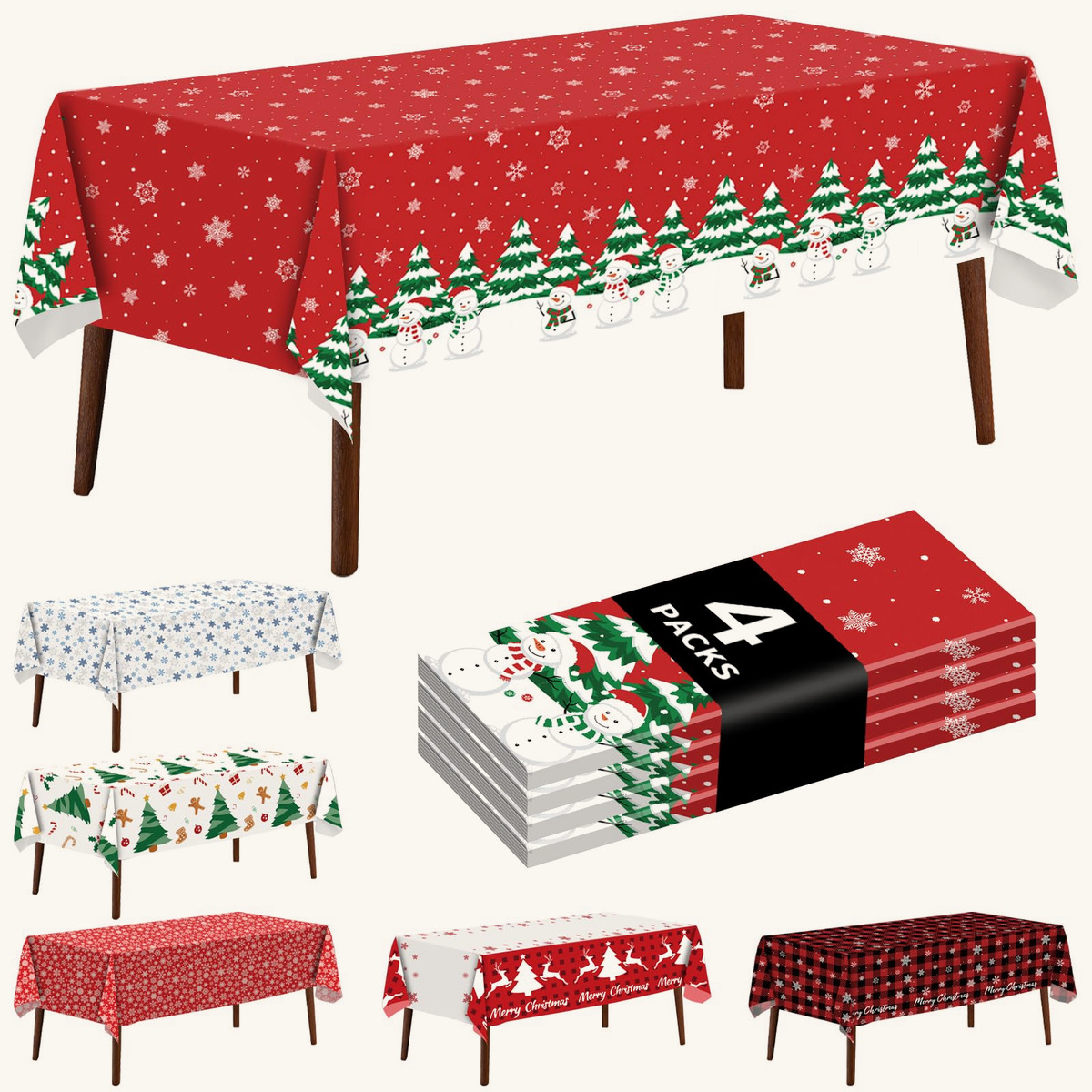 4 Pack Christmas Snowflake Tablecloth Disposable Plastic Tablecloth Table Cover f…