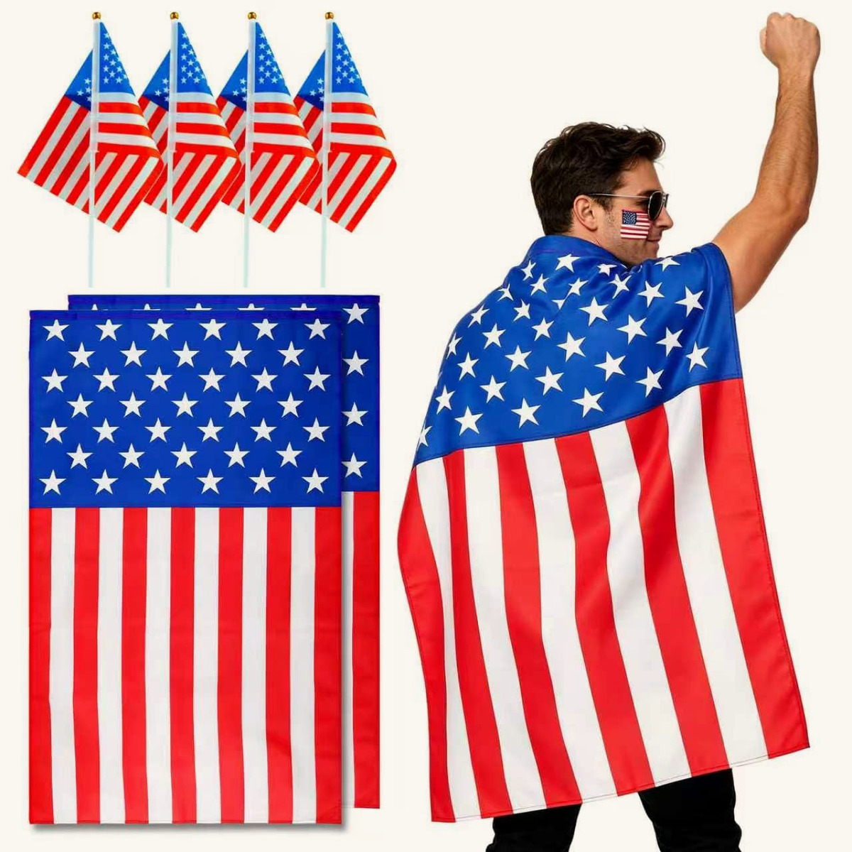 American flag costume cape with matching flags