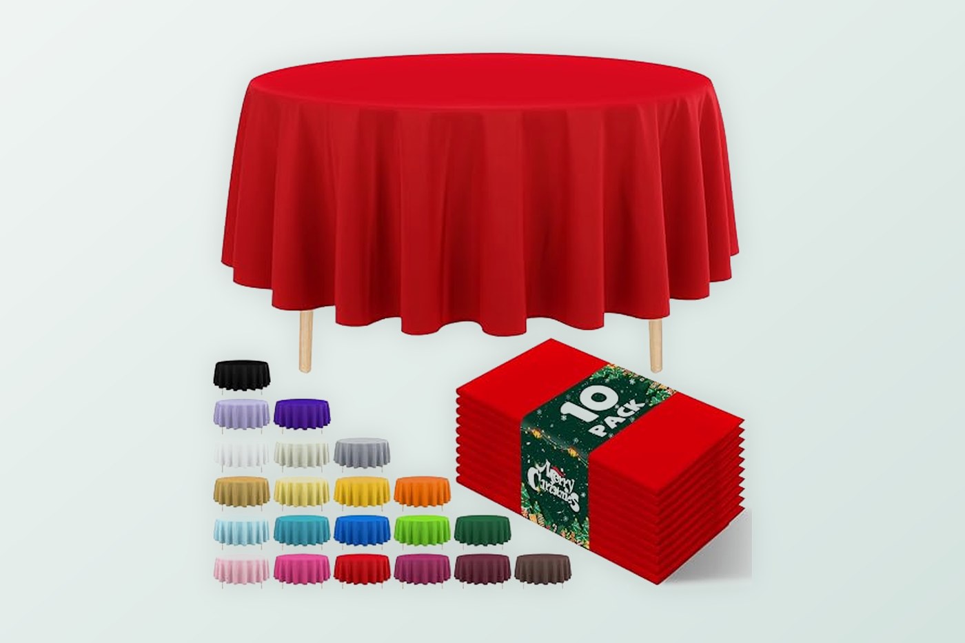 Round disposable plastic tablecloth on an 84 inch table